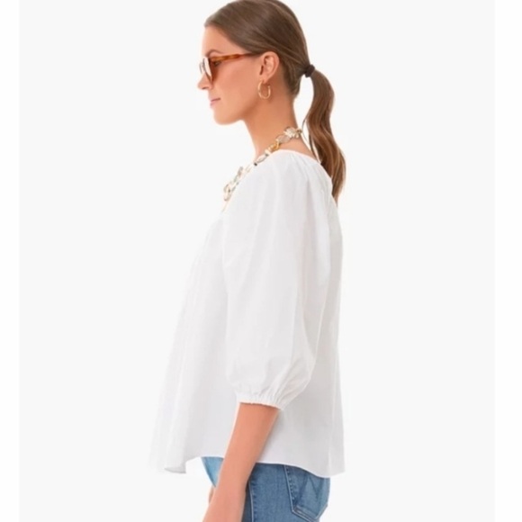 Pomander Place White Brooks Square Neck Blouse 3/4 Sleeve Size Medium Preppy - Picture 3 of 12